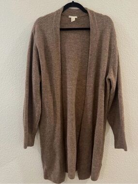 H&M Open-Front Long Knit Cardigan in Taupe Brown